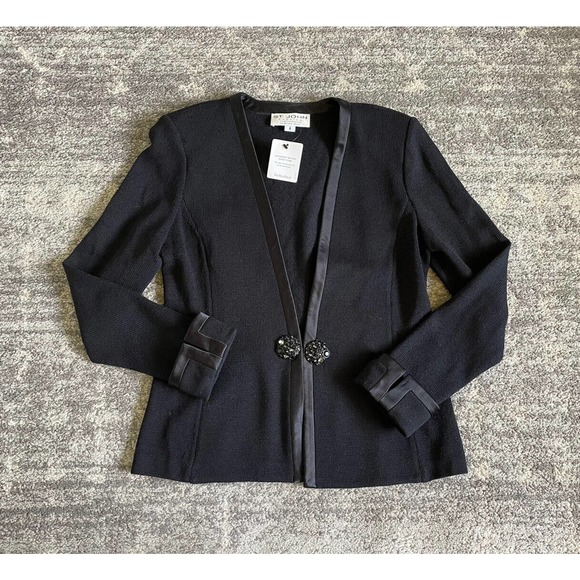 St. John Evening Womens Size 4 Sweater Blazer Black Wool Knit Formal NWT O9